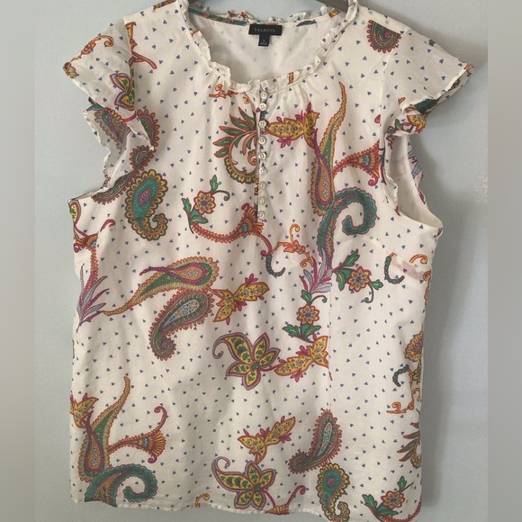Talbots Tops - TALBOTS Flutter Sleeve White Paisley Print Blouse Gently Used SIZE Large